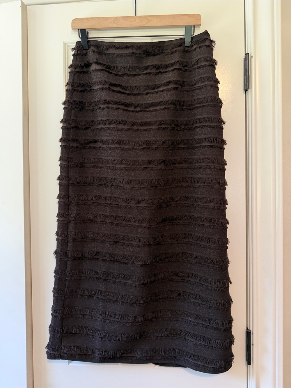 H&M Edition Brown Fringe-Trim Midi Skirt